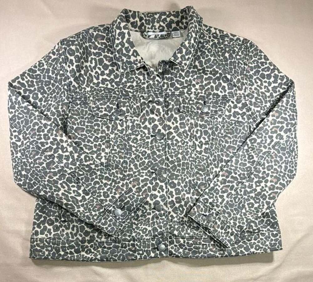 Serra Leopard Print Denim Jacket Gray Animal Pattern